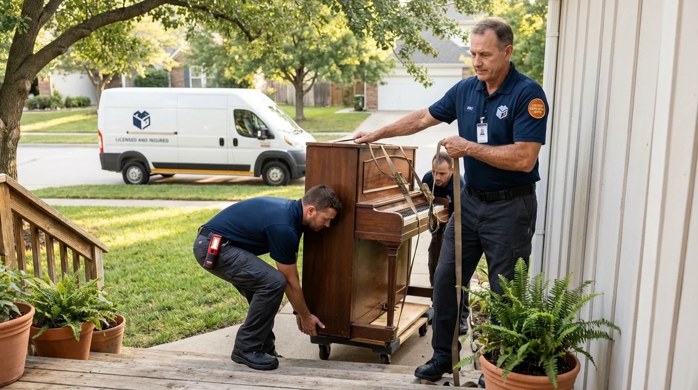 Licensed piano movers securing grand piano in Stokesdale, NC