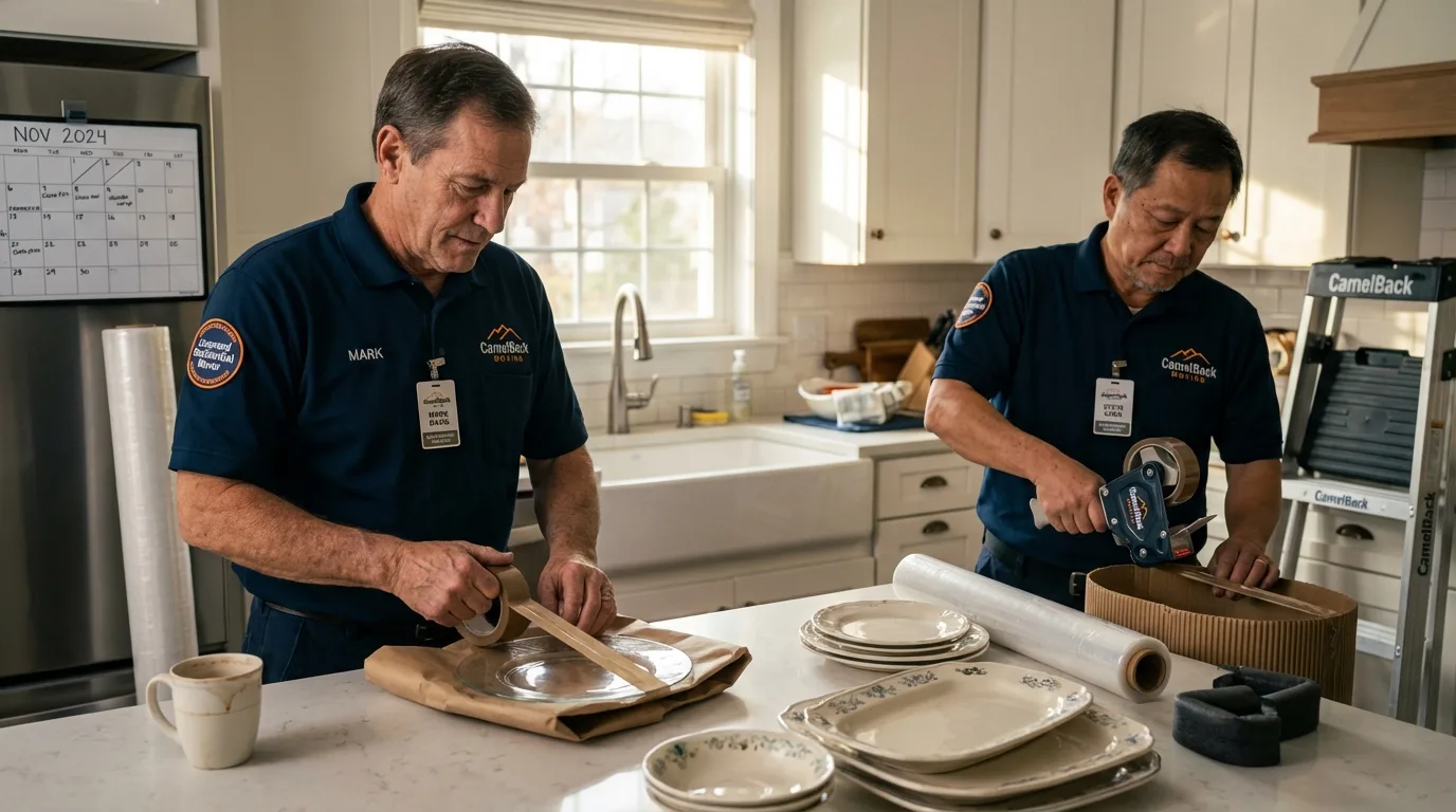 Professional crew packing kitchen dishware in Stokesdale, NC